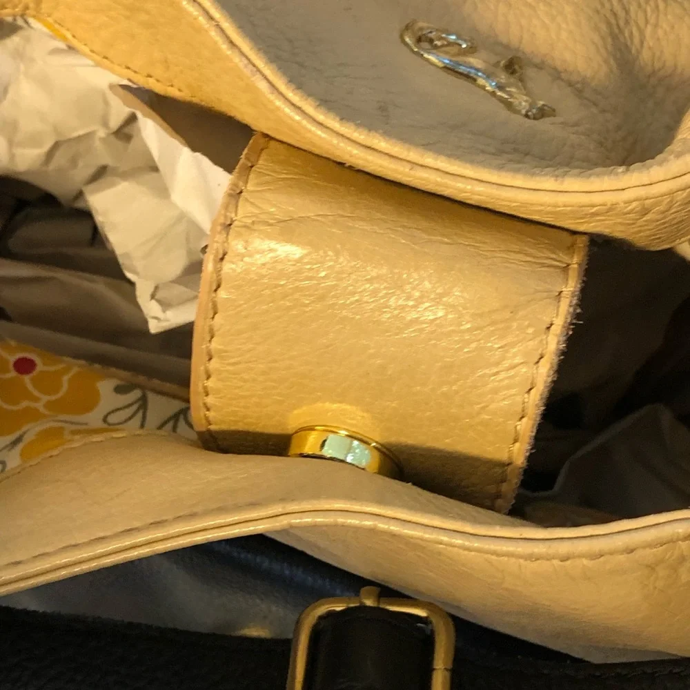 Emma Fox Large Tan/Black Leather Gold accent Purse
